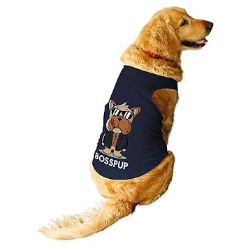 Ruse Summer Dog T-Shirt Bosspup Printed Pets Round Neck Sleeveless Vest Tank/Tees/Apparel/Clothes for Dogs Navy/XXL (Full Grown Saint Bernard, Great Dane etc.)