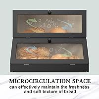 Vista 3 de Panera de bambú de doble capa para encimera de cocina, contenedor de almacenamiento de gran capacidad para pan, panera rústica con ventana (negro)