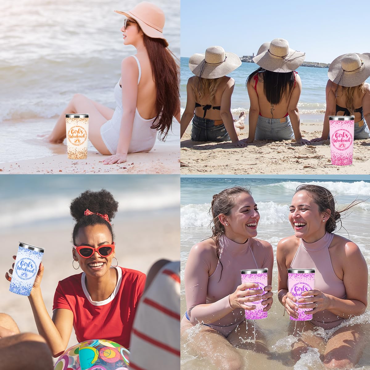 4 Pcs Girls Weekend 20 oz Insulated Tumbler with Lid, Stainless Steel Travel Tumbler Cups, Trip Vacation Bachelorette Party Camping Gifts, Girls Weekend Gifts for Women Bestie Friend