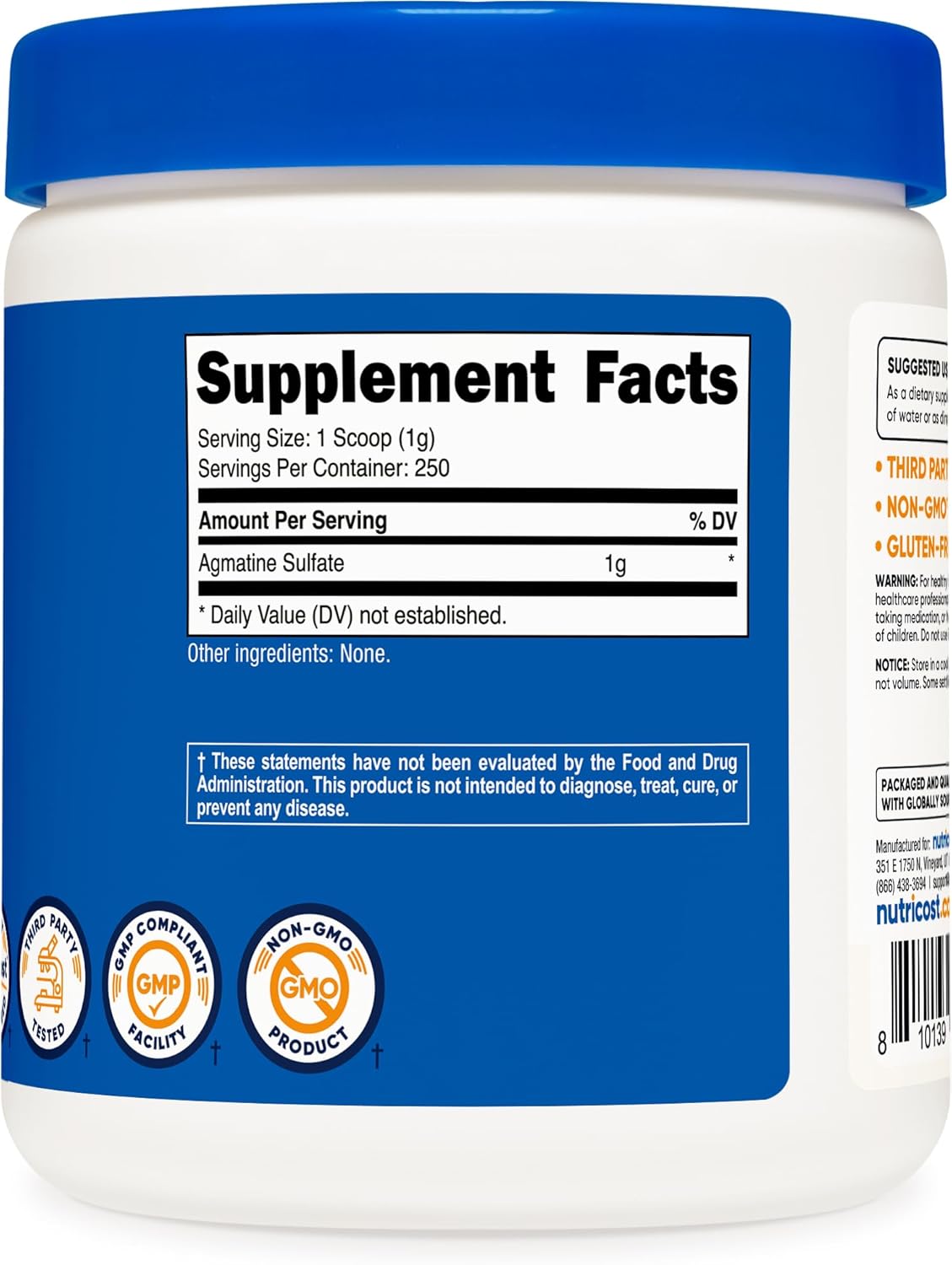 Nutricost Pure Agmatine Sulfate Powder - 250 Grams