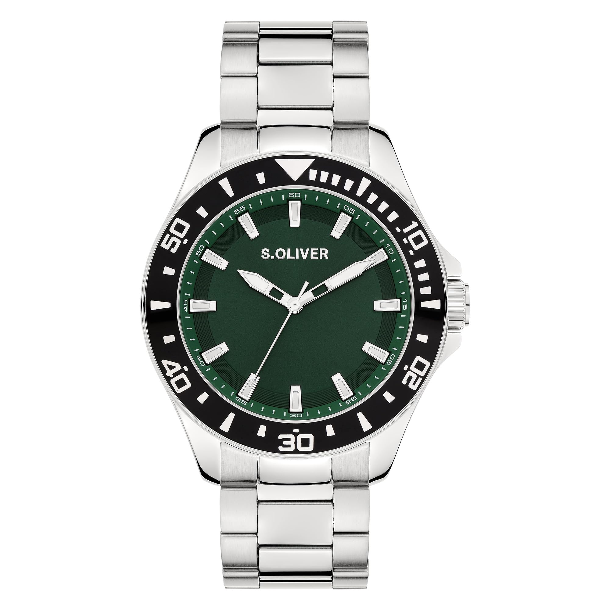 s.Oliver Men's Watch – Round – Silver – 41 mm – Metal Watch with Quartz Movement on Stainless Steel Strap with Folding Clasp – Analogue Watch – 10 ATM Waterproof – Scratch-Resistant