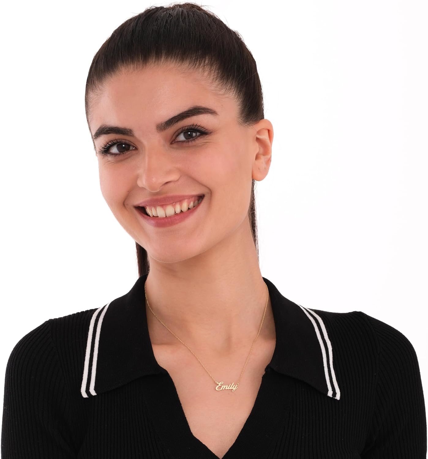 MIONZA 14K Solid Gold Custom Name Necklace For Women, Name Necklace Personalized, Nameplate Customized Pendant, Personalized Jewelry, 14K Solid Gold or Gold Plated Options