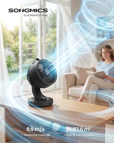 SONGMICS Ventilateur de Bureau Silencieux 20 dB, avec Télécommande, Circulateur d’Air Puissant, Oscillation 70°, 8 Vitesses, Minuterie 12 h, Noir d'Encre XFC001B1EU - 2