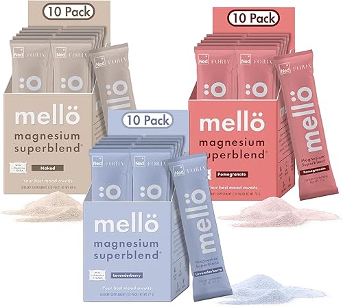 mellö Magnesium Superblend Bundle  Lavenderberry, granada y sin sabor  Glicinato de magnesio con L-teanina, GABA y minerales traza  Apoya el sueño,