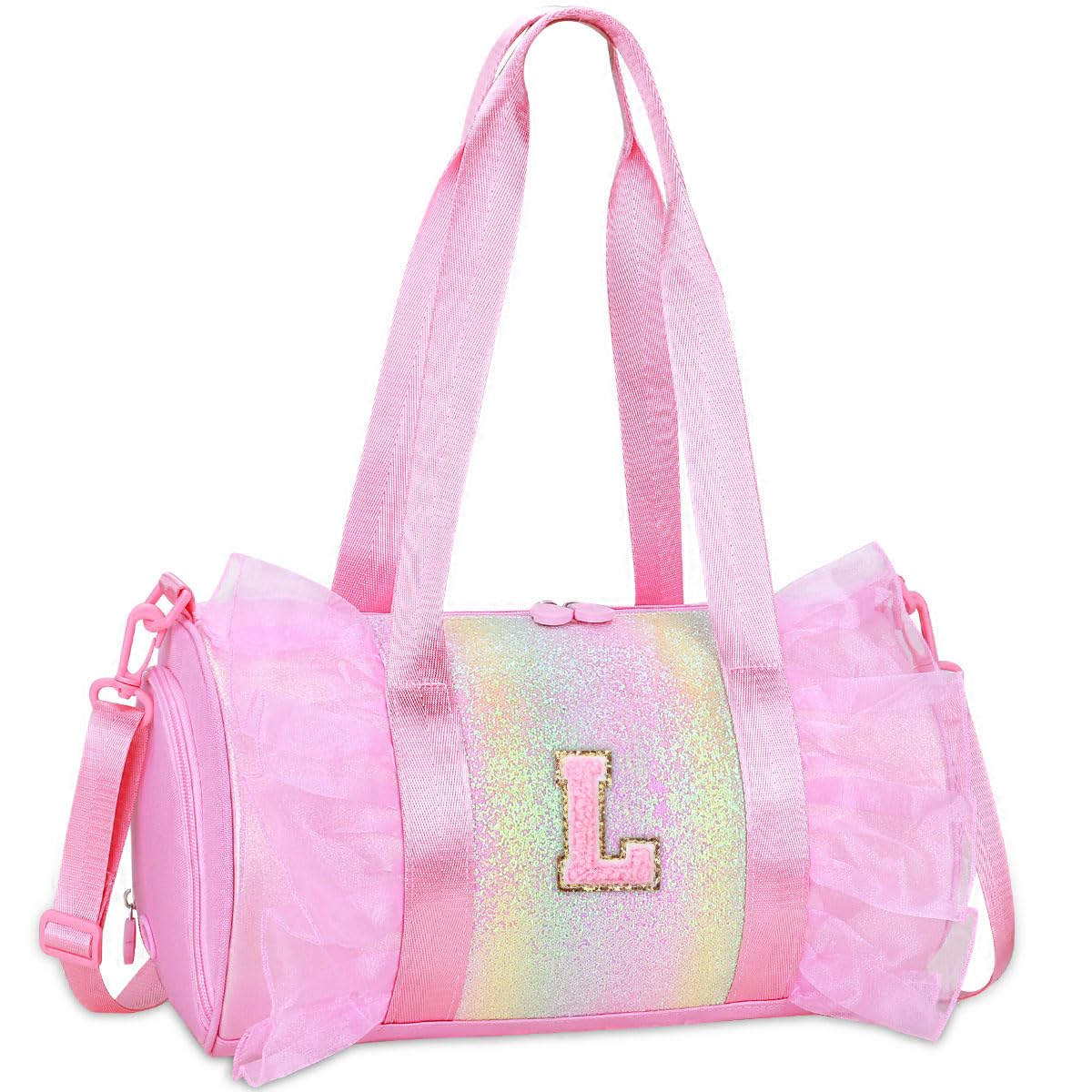 Personalized Monogram Dance Bag for Girls - 3-6 Years Kids Lightweight Water Resistant Oxford Backpack for Ballet Cheerleading Sleepovers Gymnastics, Pink, 4 inches x 5 inches x 6.7 inches, L