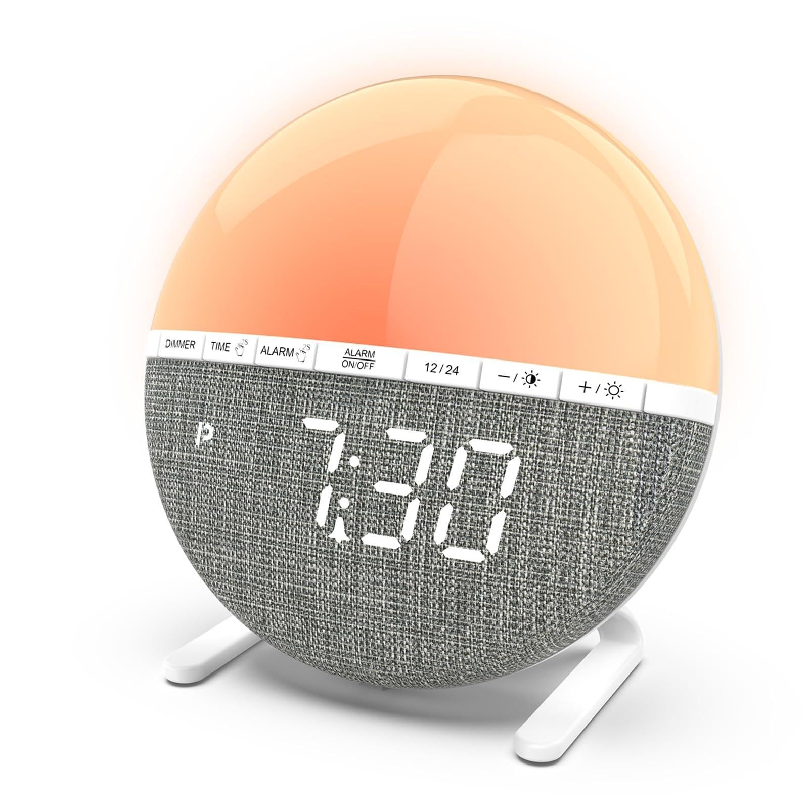 Despertador Luz Amanecer, Simulador de Amanecer con Función de Repetición, Despertador Luz Natural, Wake Up Light con 10 Niveles de Brillo, 7 Sonidos Naturales, 8 Modos de Color para Adultos y Niños