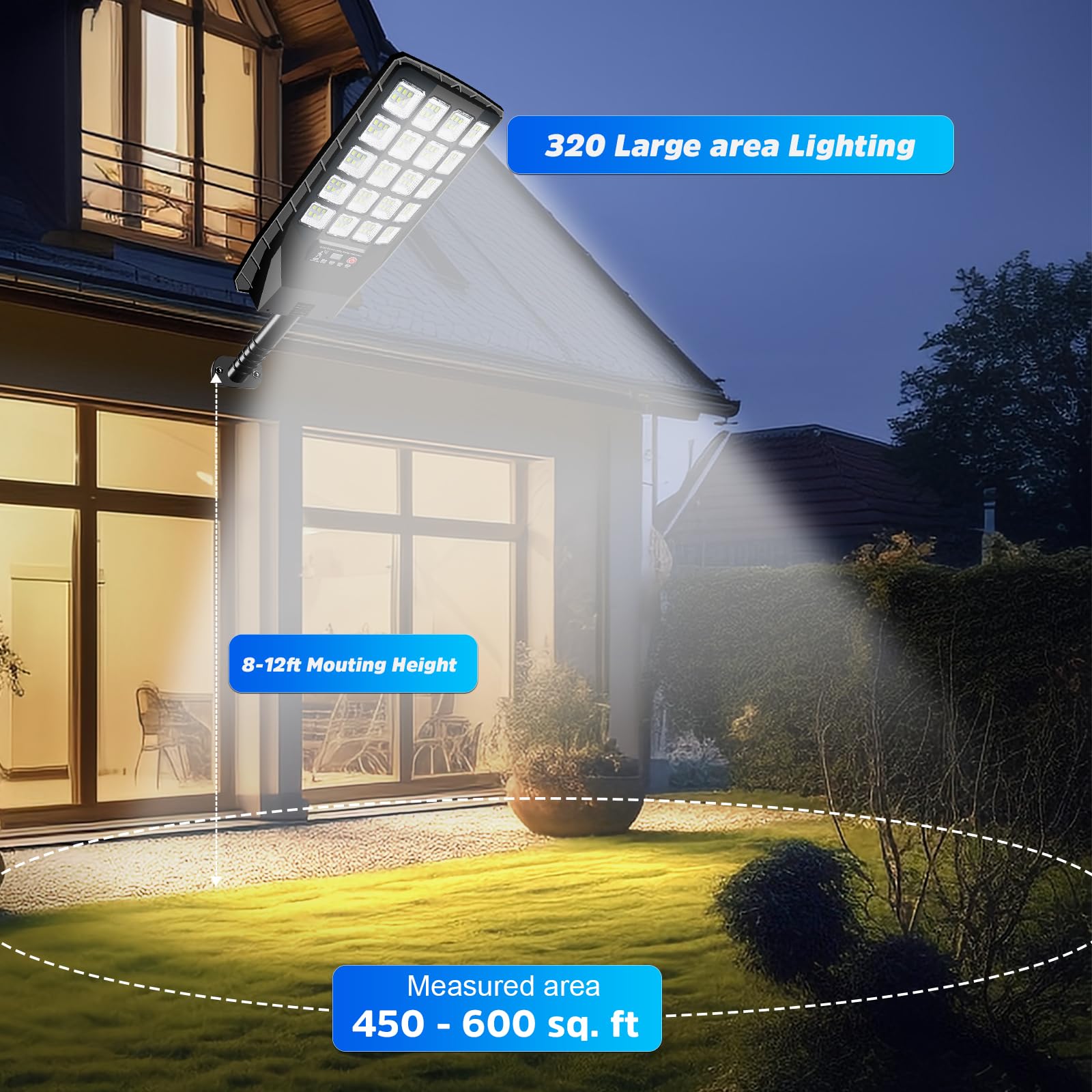 2 Pack Solar Street Lights Outdoor Waterproof, 6500K 20000LM Wide Angle Solar Powered Flood Light with Motion Sensor & Remote Control,Dusk to Dawn Commercial Solar Outdoor Light for Parking Lot