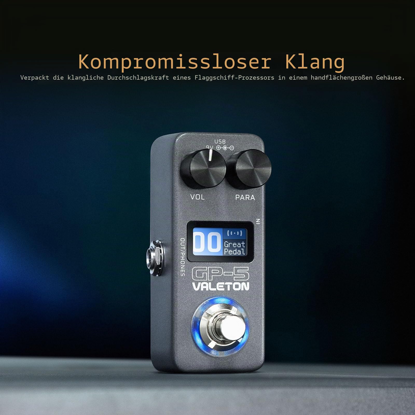 Valeton GP-5 Super kompakter Multi-Effekt-Prozessor und NAM-/IR-Lader-Pedal (inkl. 1 zusätzliches TS-Kabel von Volktone)