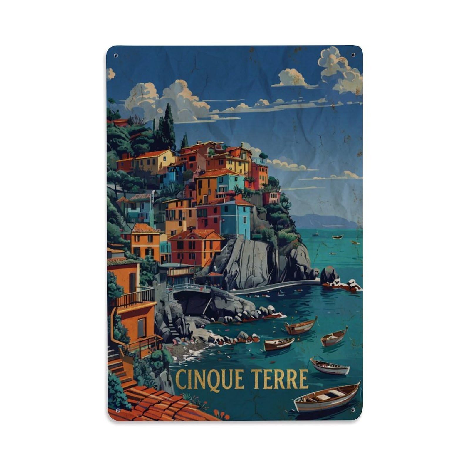Yrnq 08X12inch Vintage Style Vintage Travel Cinque Terre Italy Glowing Metal Tin Sign