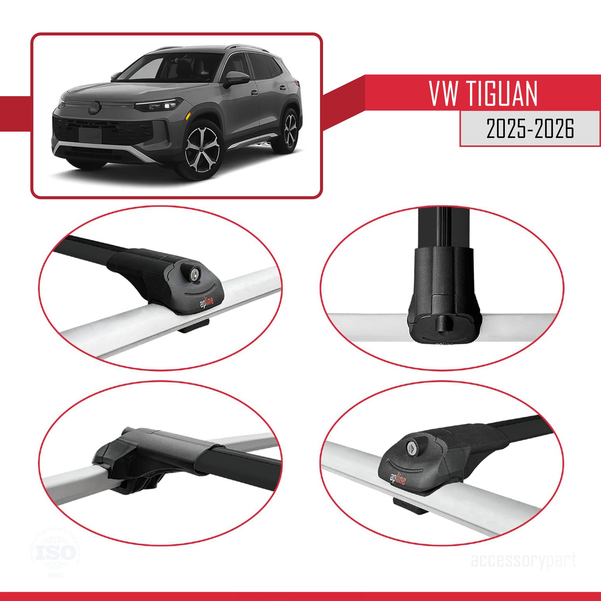 Compatible con VW Tiguan 2025-2026 Ace-1 Barras de Techo Auto Portaequipajes Barras Transversales Negro Aluminio 2 Barras