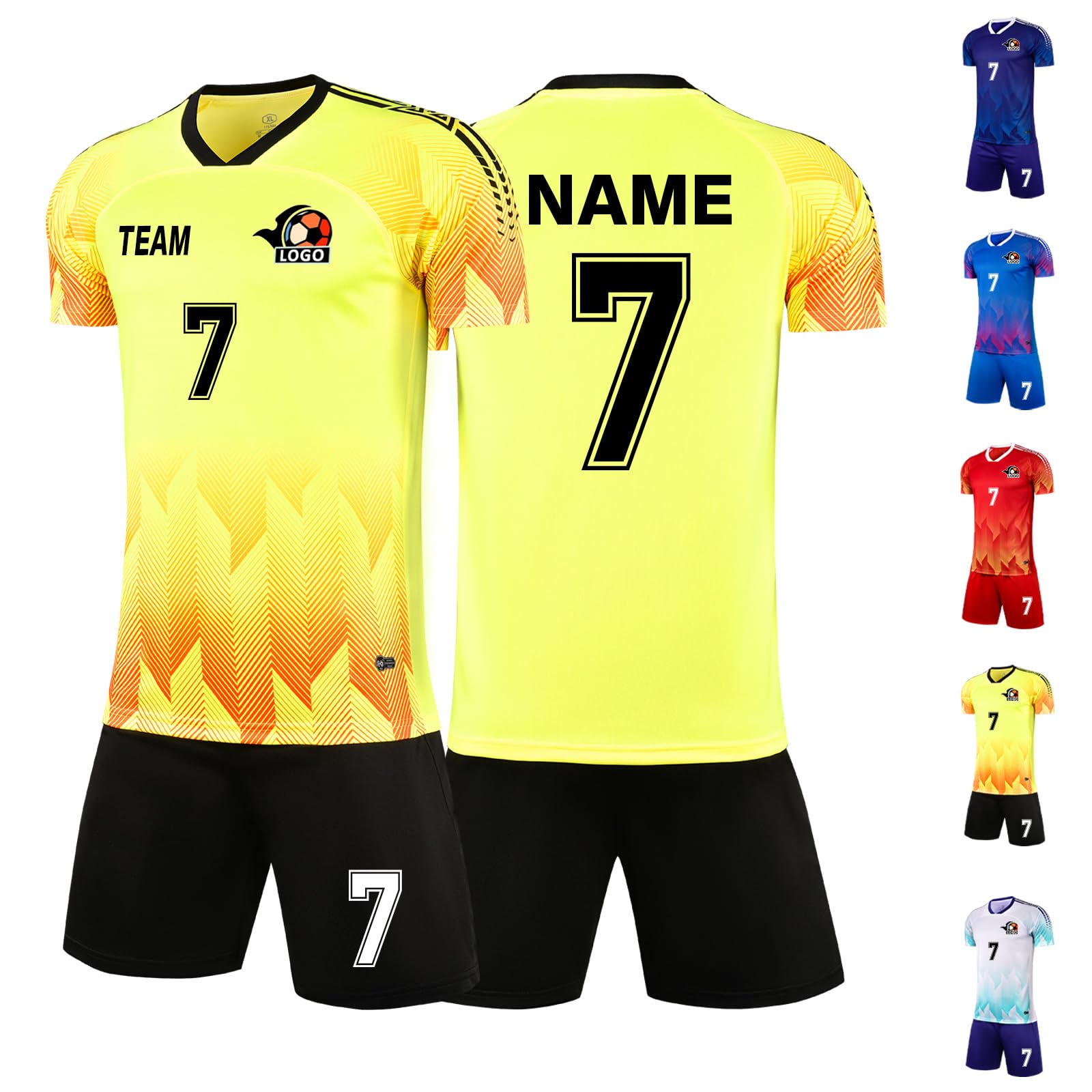 LAIFU Custom Kids Adult Soccer Jersey with Personalized Name Team Name Number Logo Soccer Sets Yellow