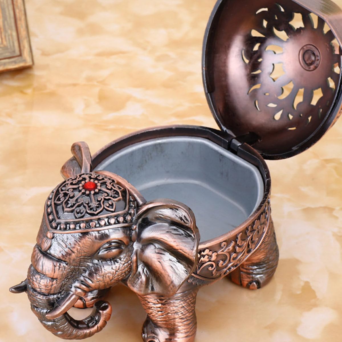 Housoutil Dekoratives Räuchergefäß Elefant Vintage Weihrauchhalter aus Premium Sandelholz Geeignet für Meditation und Entspannung zu Hause und Büro Retro Stil Rostfrei