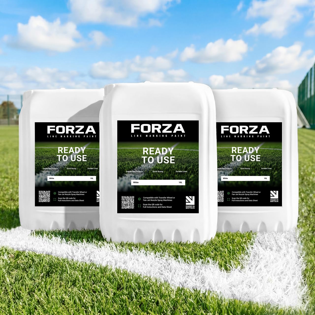 FORZA Vernice Linee Campo Erba [10L | 15KG] | Bianca Alta Visibilità, Rapida Asciugatura, Resistente | Per Traccialinee Wheel-to-Wheel - 1, 3 o 5 Confezioni
