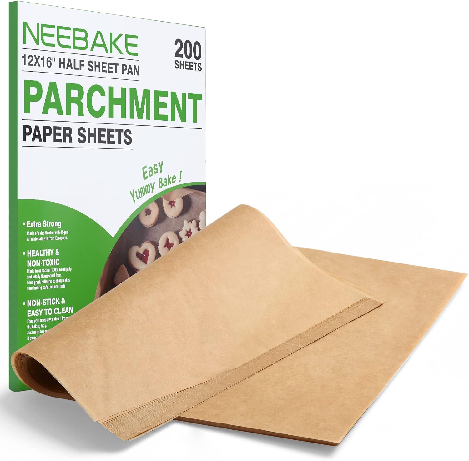 NEEBAKE 200Pcs Unbleached Parchment Paper Baking Sheets 12"x16" NonStick Precut