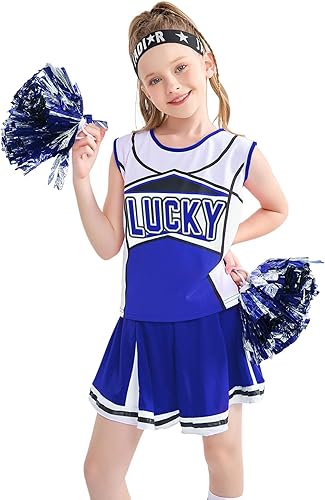 LOLANTA Disfraz de animadora para niñas, uniforme de animadora con pompones y calcetines