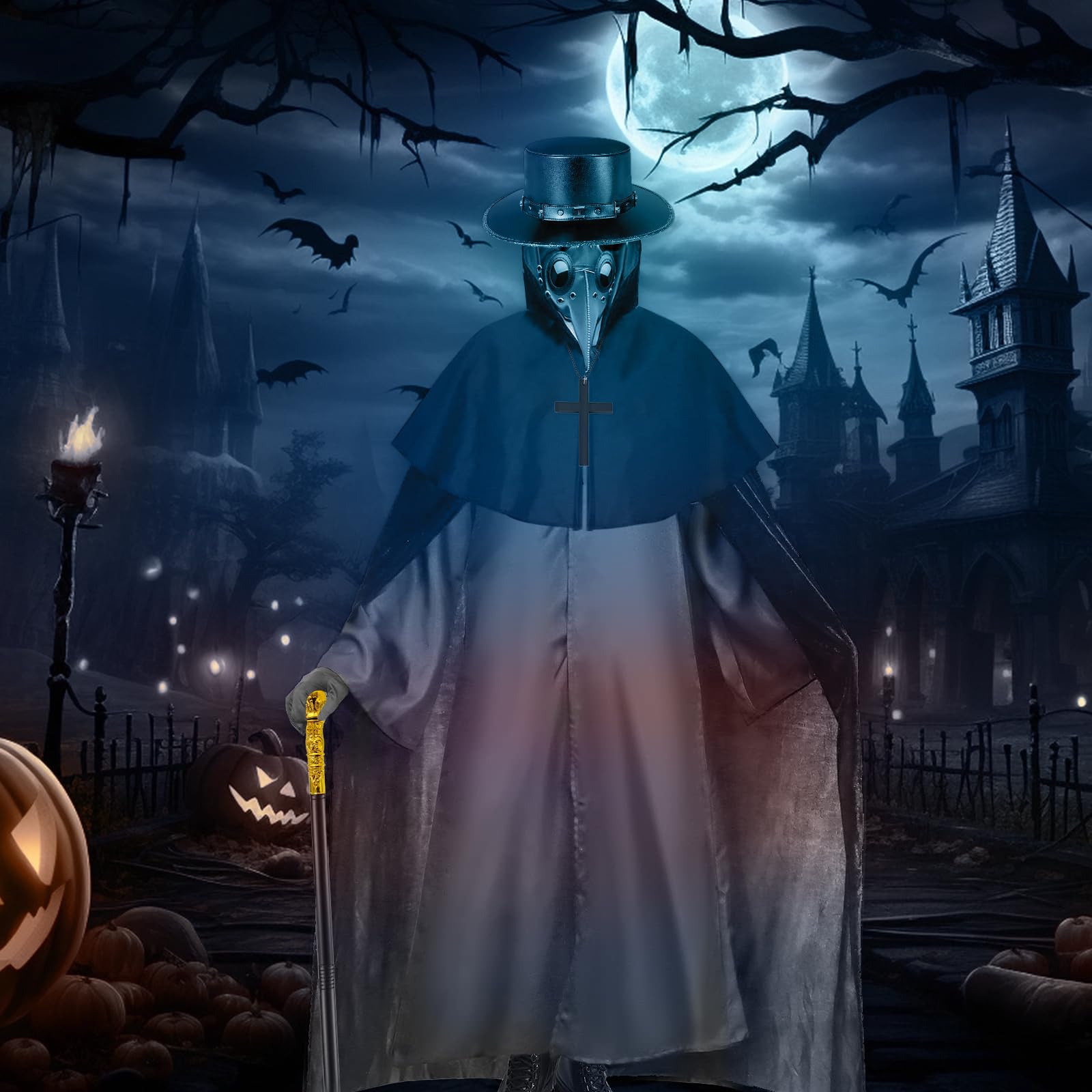 Męski kostium lekarza plagi, Halloween, średniowieczny, steampunk, Cosplay, maska na Halloween, kostium z zestawem akcesoriów na Halloween, karnawał, imprezę, czarny