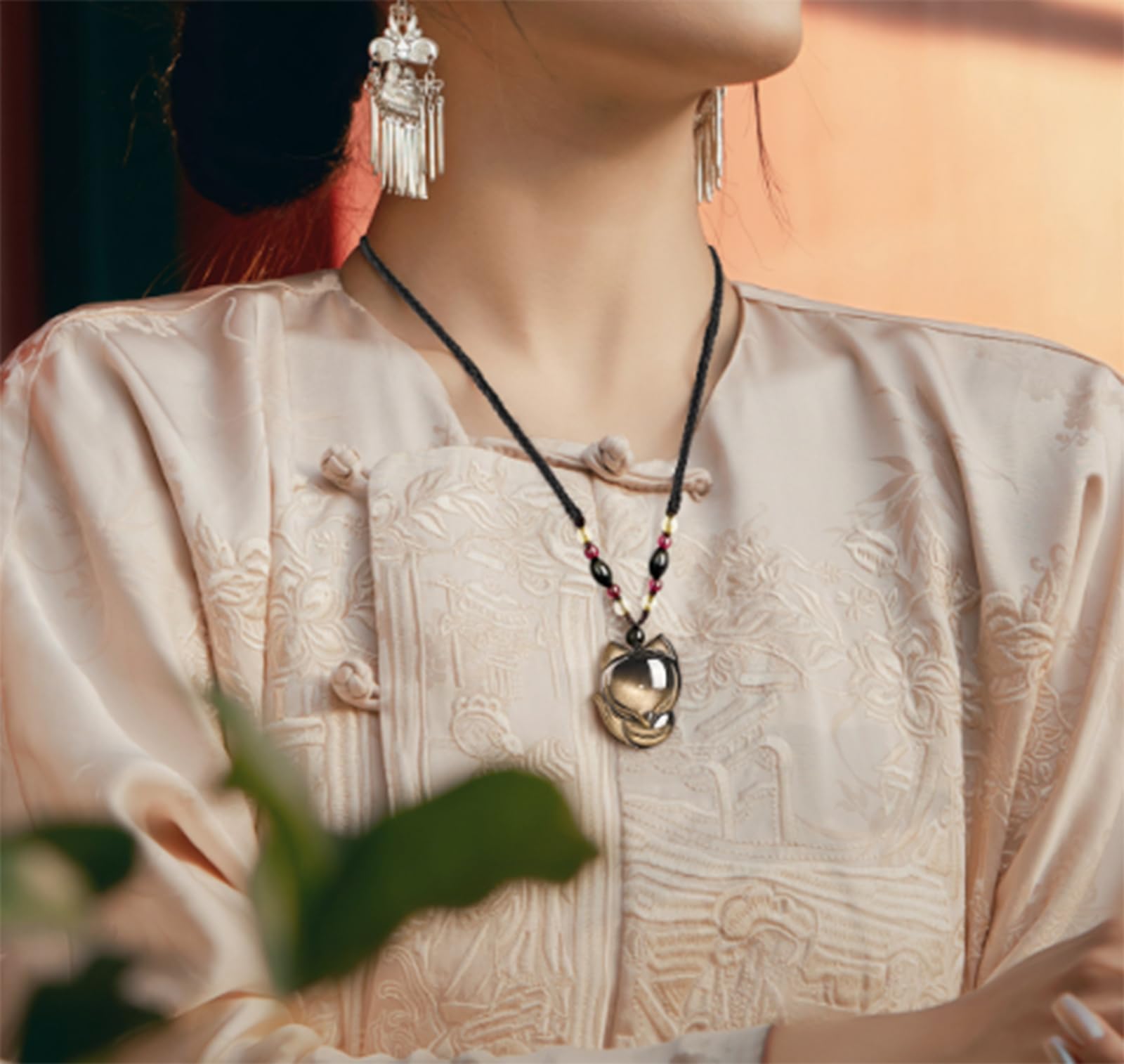 Collana con ciondolo a forma di volpe in ossidiana per uomo e donna, collane con pietre di cristallo fatte a mano, gioielli Feng Shui con pietre preziose, regalo per ricchezza ,Golden obsidian