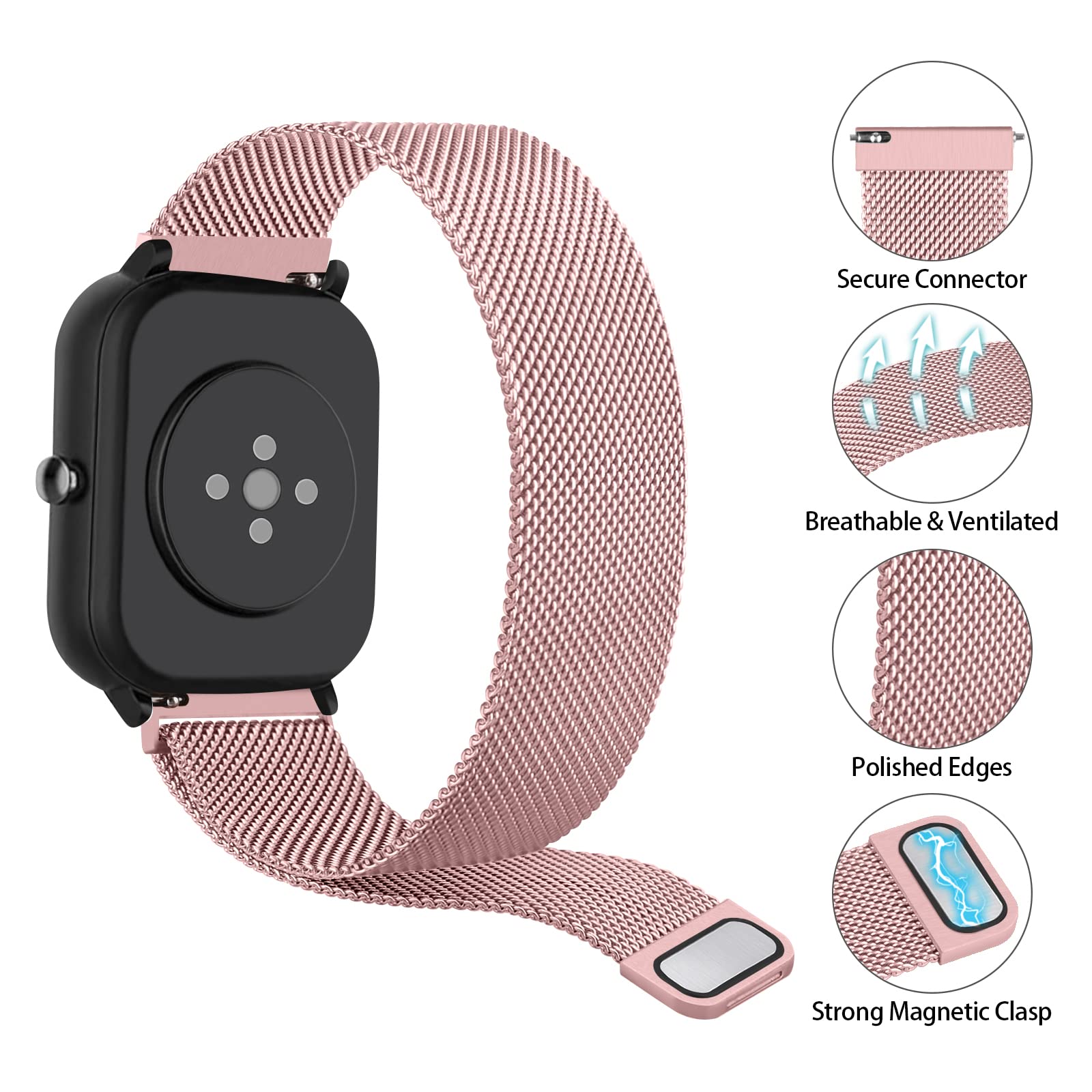 Bandas de metal para Amazfit GTS / GTS 2 / GTS 2e / GTS 2 mini, correa de repuesto de acero inoxidable de liberación rápida de 0.787 pulgadas para Amazfit Bip U Pro/Bip/Bip Lite/Bip S/Bip S 2