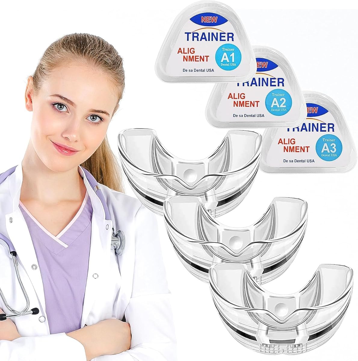 Mouthguards for Teeth Straightening, Upgraded Moldable Teeth Guard for Teeth Straightening and Nighttime Teeth Grinding, Home-use Teeth Brace - Pack of 3