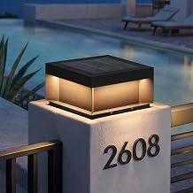 Solar Post Lights Outdoor, 11.8'' Pillar Light IP54 Waterproof, 3000K Solar Column Lights Outdoor, Dusk to Dawn Extra Large Pillar Light, Modern Fence Column Lamp Fixture for Entrance Deck Patio