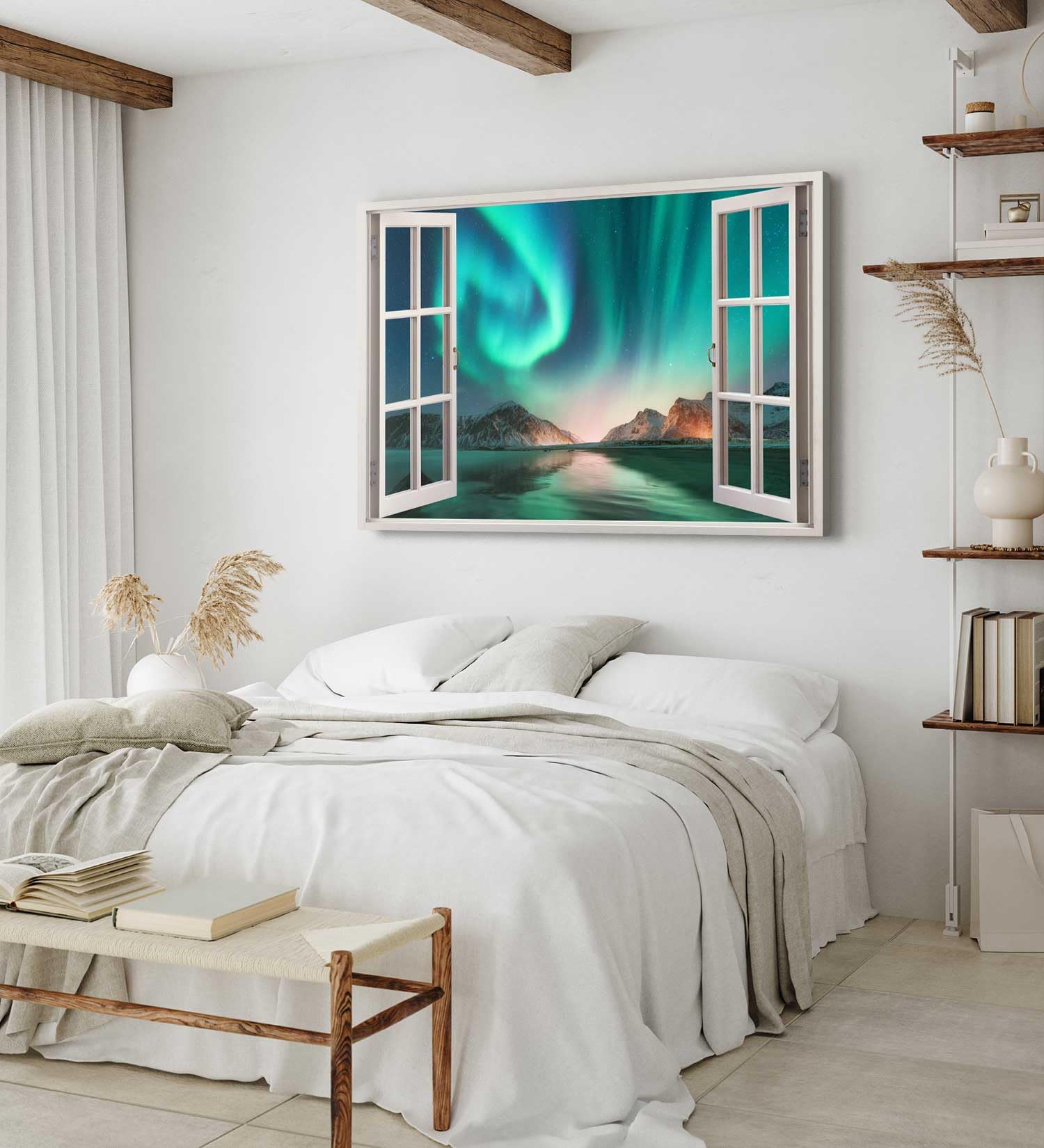 Paul Sinus Wandbild 120x80cm Fensterbild Polarlichter Astrofotografie Nachthimmel Berge Grün