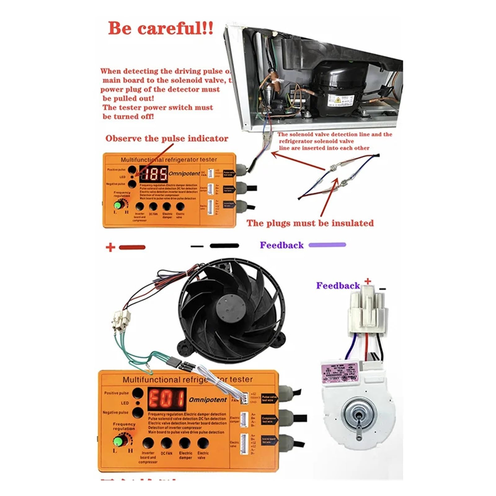 Placa inversora de refrigerador, compresor, válvula solenoide, compuerta ventilador, comprobador eléctrica Aplicaciones versátiles(11-Functions)