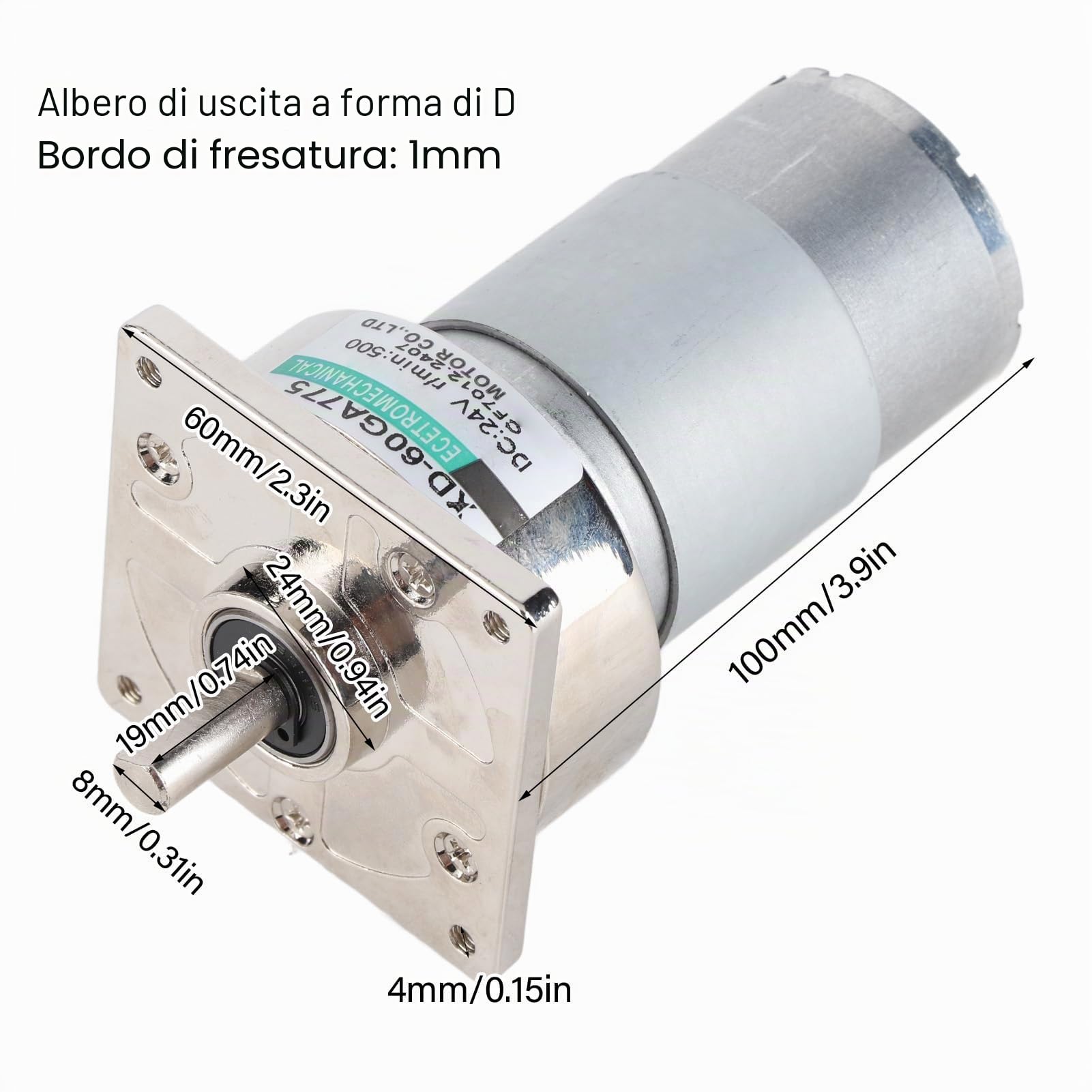 Motore a corrente continua, 12 V / 24V motore in metallo Motoriduttore a velocità regolabile 10-600rpm 35W CW/CCW Motore a bassa velocità(24 V 500 giri/min)