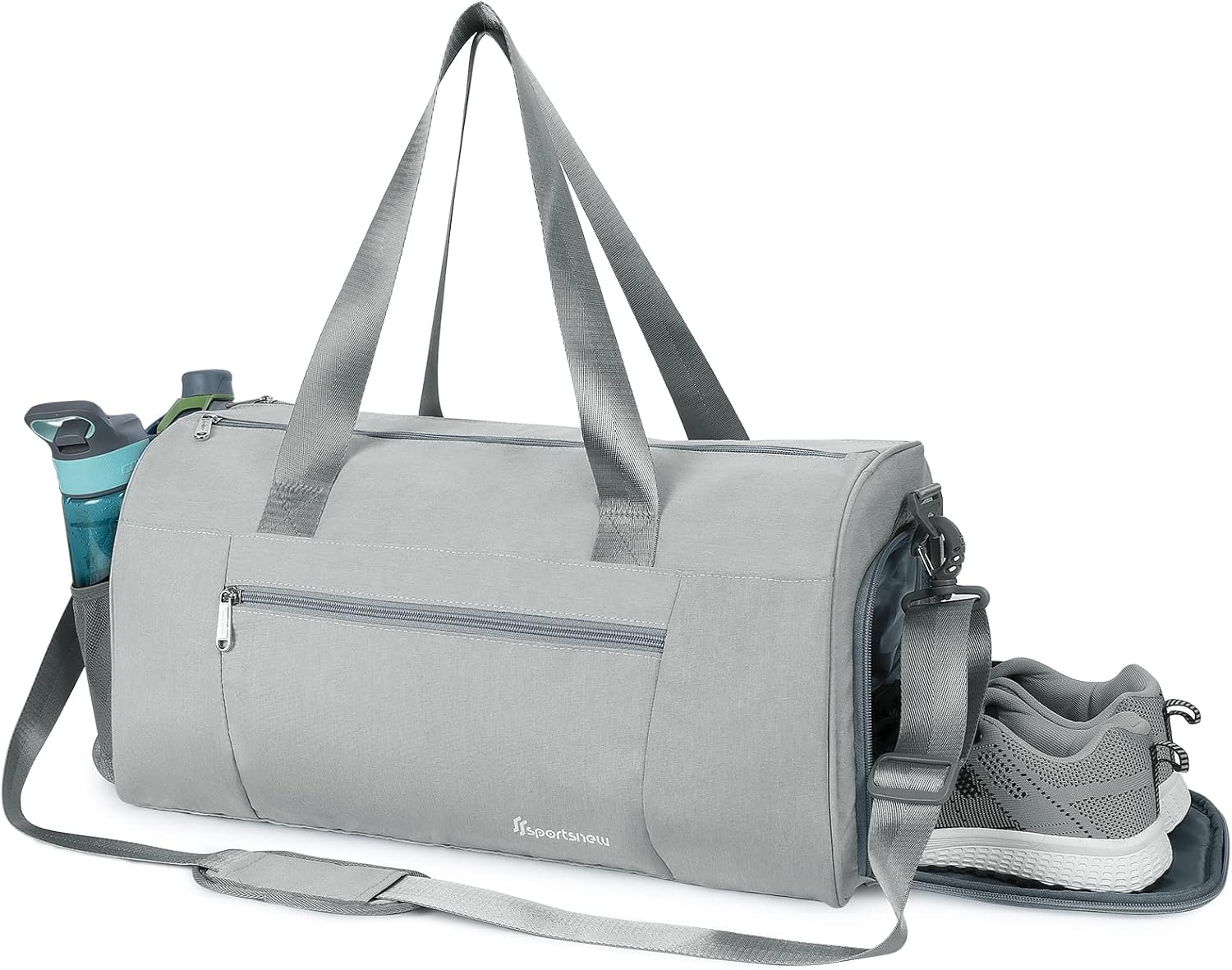 Sports Gym Bag with Wet Pocket & Shoe Compartment Fitness Workout Bag for Men and Women, Gray (Front Pocket-New Version)