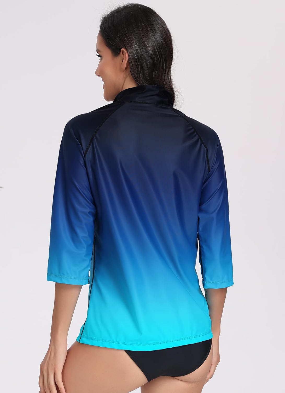 Halcurt Women's 3/4 Sleeve Rash Guard Swimsuit Top High Neck Half Zip Swim Shirt Only UPF50+ Quick Dry Bathing Suit - Image 2