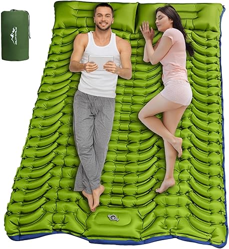 Almohadilla de dormir doble para campamento, autoinflable de 4 pulgadas, extra gruesa, para 2 personas con almohada, bomba de pie incorporada,