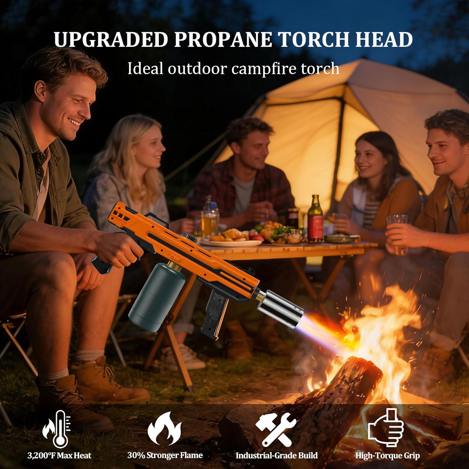 Powerful Propane Torch Gun, Cooking Torch With Adjustable Flame, Flamethrower Kitchen Torch Burner Gas Welding Kits for Grill, BBQ, Campfire, Camping (Propane Tank Not Included)