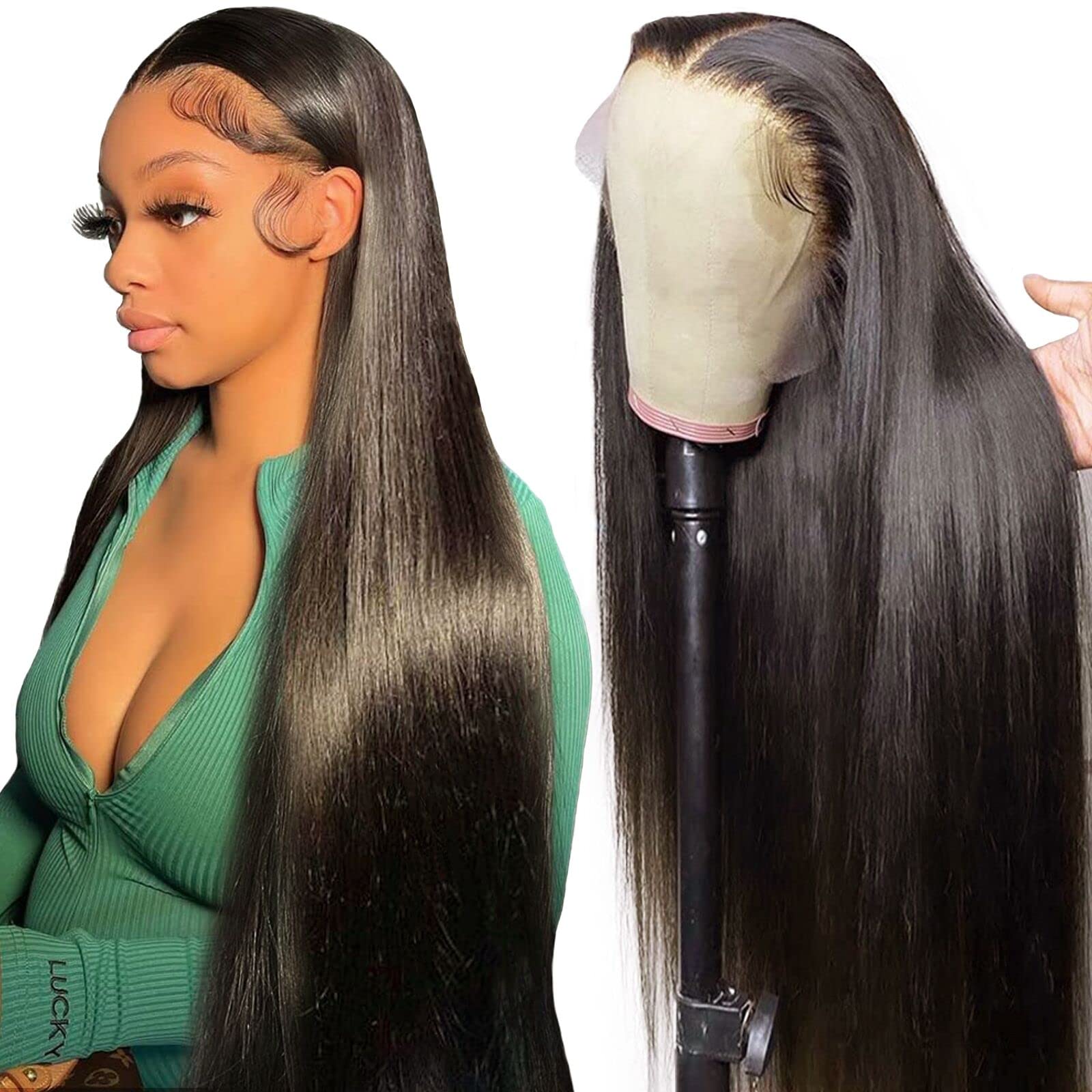 Wonder Girl 13x6 Lace Front Wigs Human Hair 200 Density 24 Inch 15A Straight Transparent HD Lace Frontal Glueless Wigs Human Hair Pre Plucked With Baby Hair Natural Hairline
