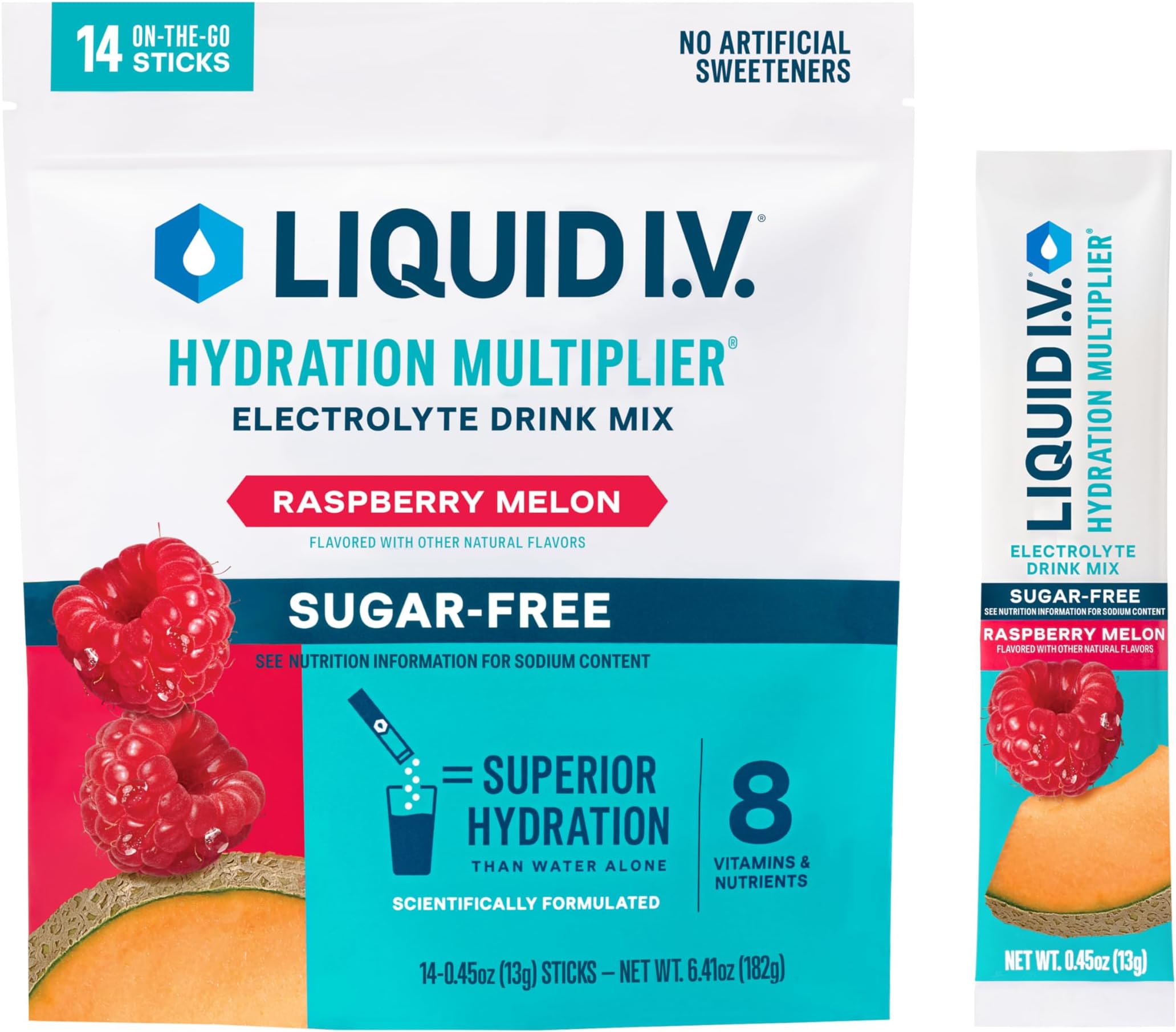 Sugar Free Hydration Multiplier - Raspberry Melon - Hydration Powder Packs | Electrolyte Powder Drink Mix | Convenient Single Serve Sticks | Non-GMO | 1 Pack