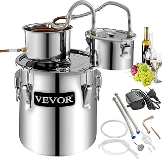 Sponsored Ad - VEVOR Alcohol Still, Stainless Steel Alcohol Distiller with Copper Tube & Build-in Thermometer & Water Pum...