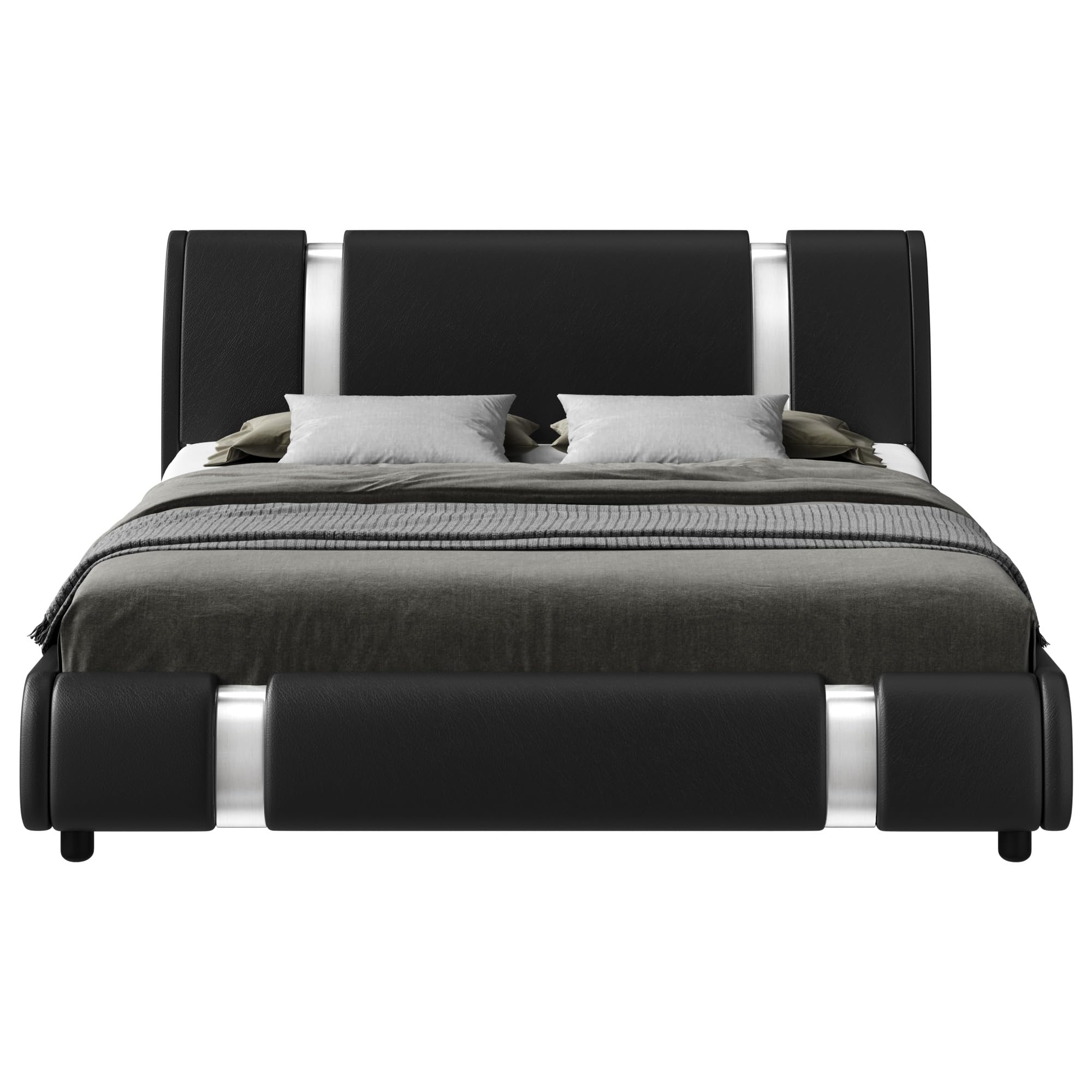 Full Keyluv Modern Faux Leather Upholstered Platform Bed Frame with ...