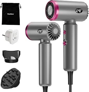 Travel Hair Dryer, Dual Voltage Hair Dryer with Diffuser, Gray