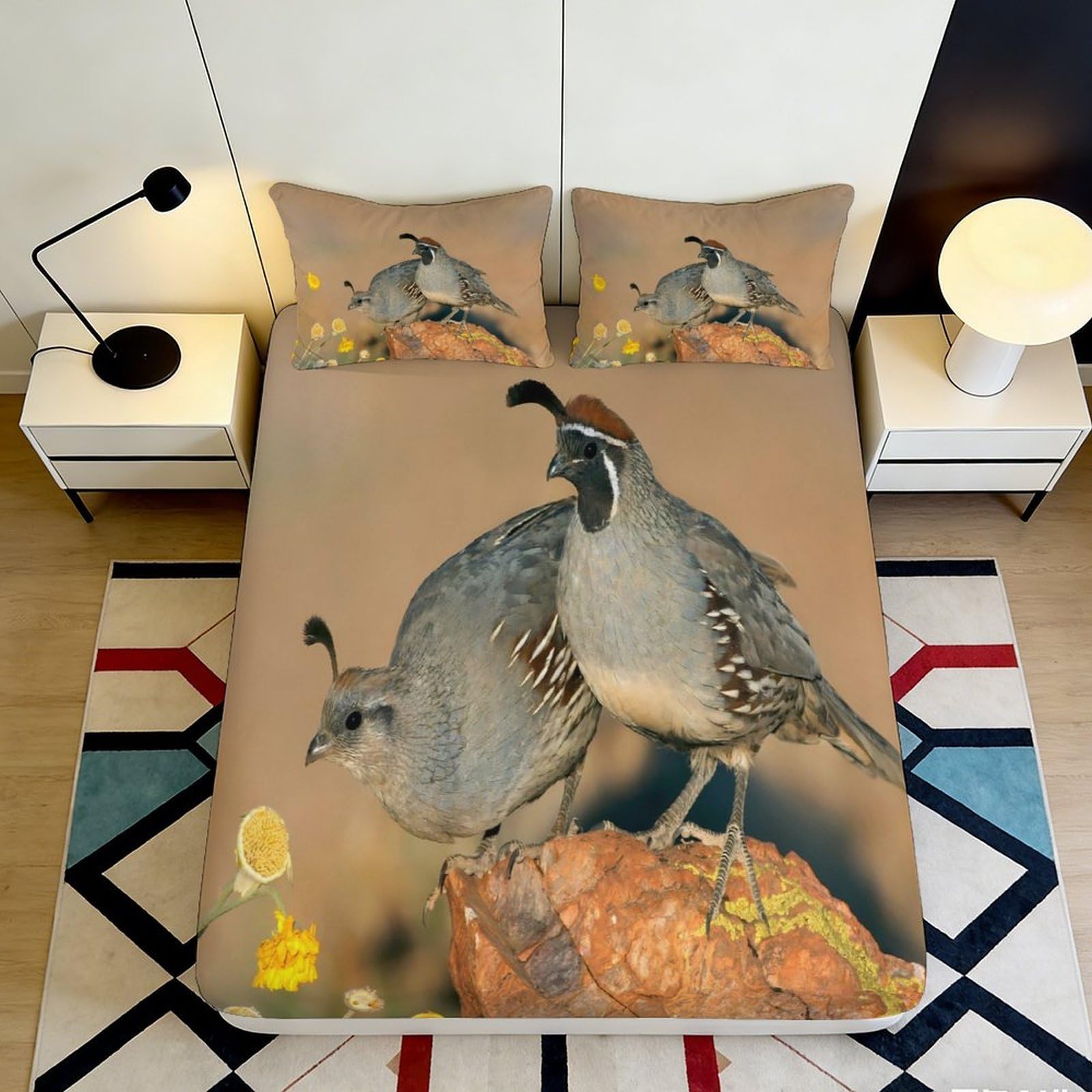 Kzqjxnhpcr Style-3 3D Printed Wild Quail Fitted Sheet Microfiber Deep Pocket Bedroom Bedding Wild Bird Mattress Fitted Cover Non-Slip Full Wrap Washable For Adults Teens 90X200x25cm 90X200x25cm