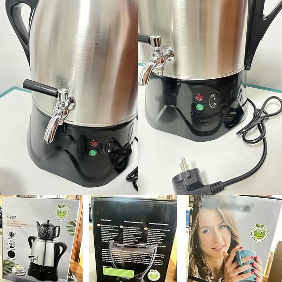 2000W Electric Samovar Tea Maker, 1L Ceramic Teapot, 3L Stainless Steel Kettle, with Keep Warm Function, Auto Shut-Off & Boil-Dry Protection, Coffee Maker Set, for Restaurant, Party, Hotel