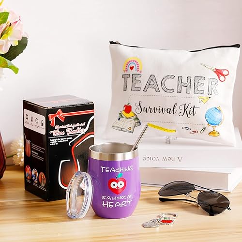 Miniatura 7 de Geiserailie Set de regalo de agradecimiento para profesores, regalo de graduación para profesores, vaso para profesores, bolsa de maquillaje,