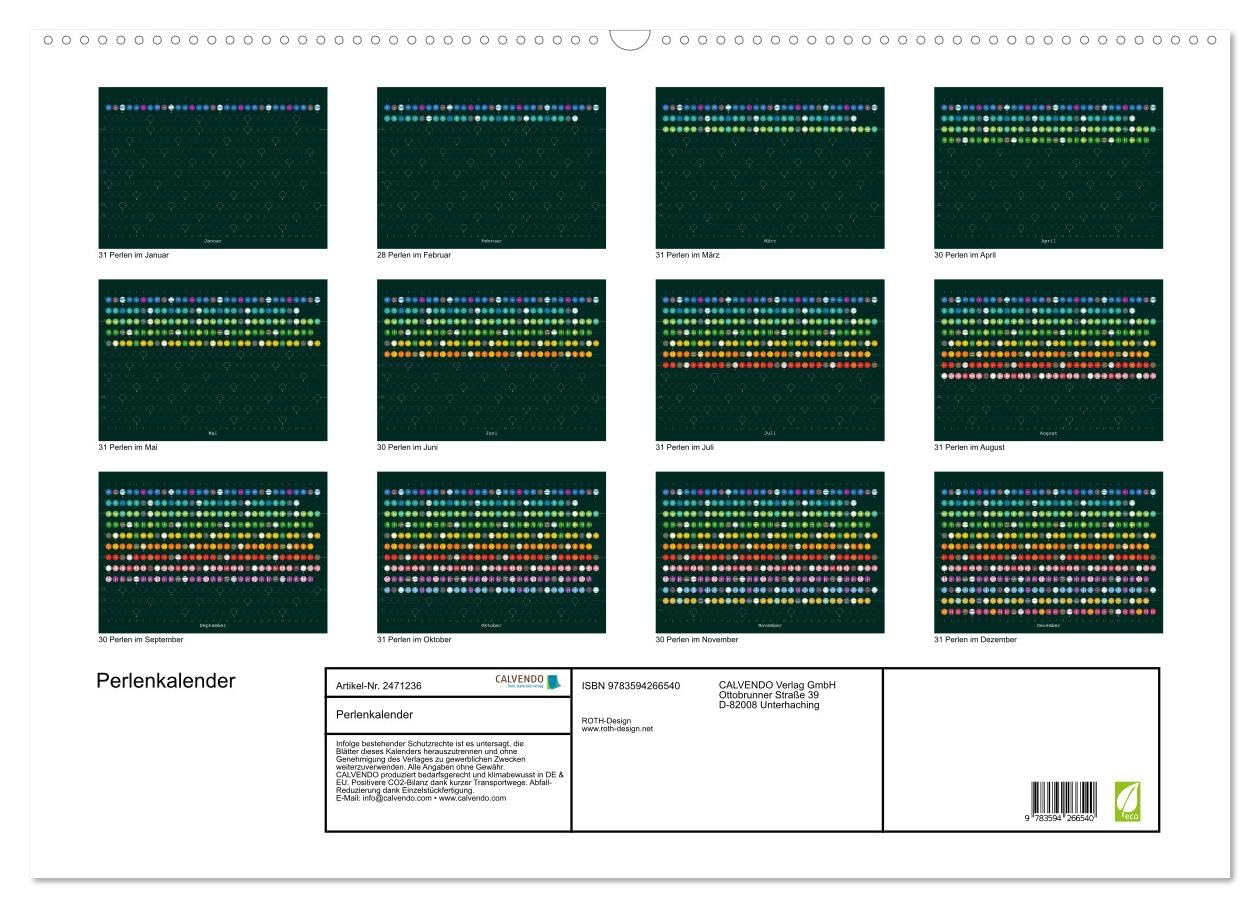 CALVENDO - Perlenkalender (Wandkalender 2027 DIN A2 quer), Monatskalender: Für jeden einzelnen Tag eine bezaubernde Schmuckperle