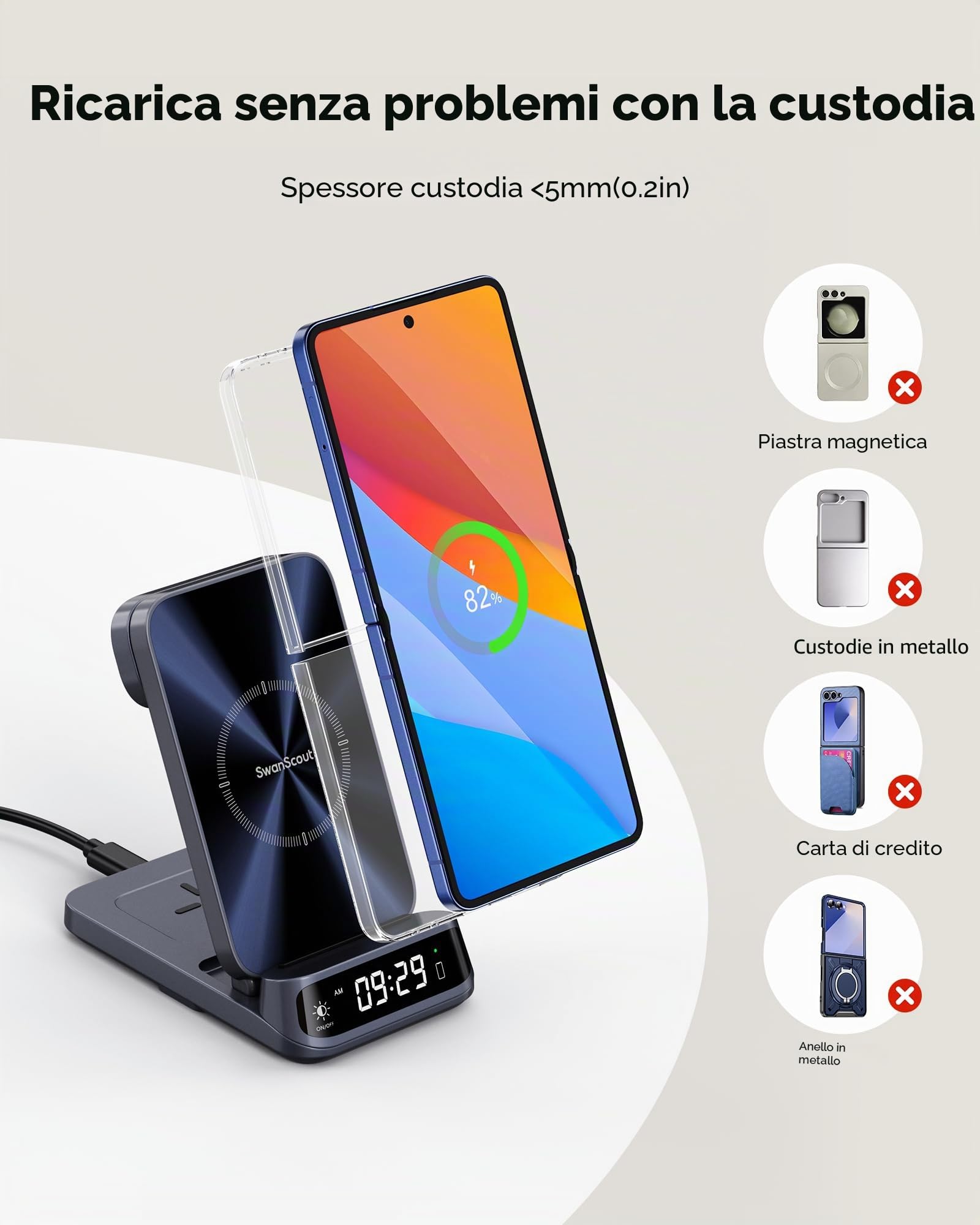 SwanScout Caricatore Wireless per Galaxy Watch 8/8 Classic/Ultra/Z Flip 8/7