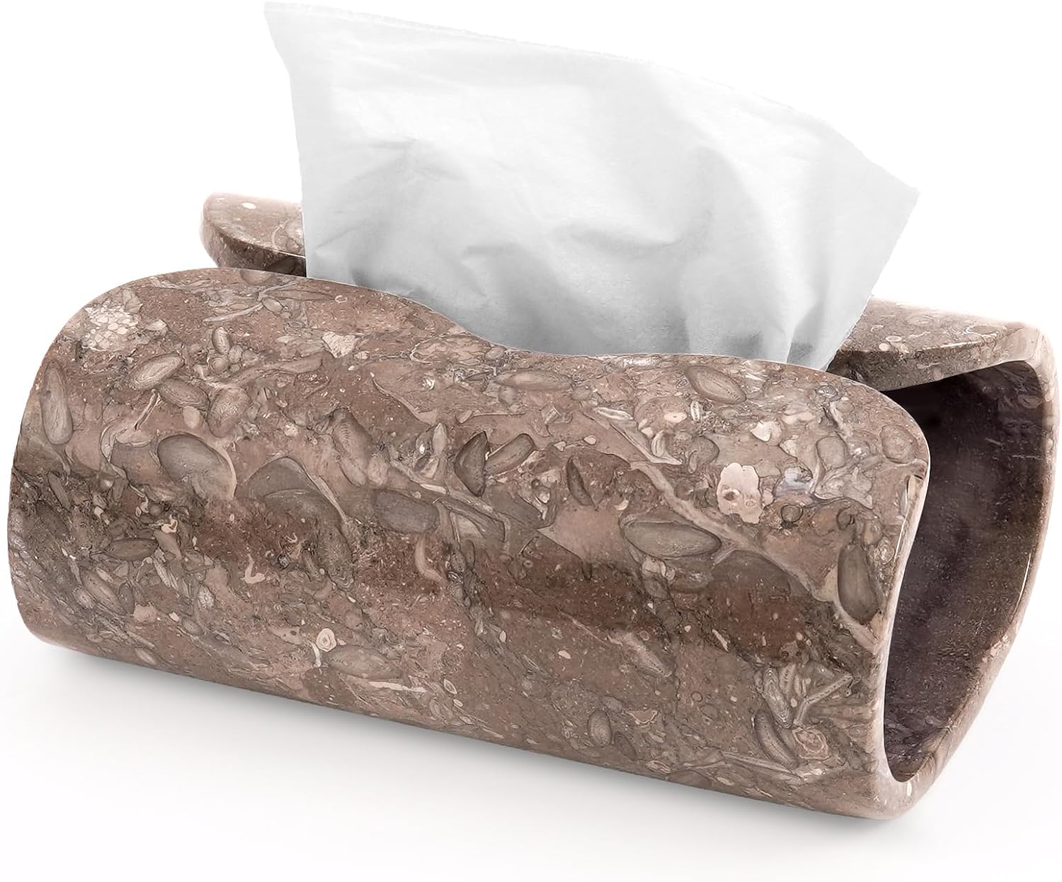 Marble Tissue Box Cover 7.5 Inch Handmade Beige Stone Tissue Box Holder Rectangle for Modern Bathroom Decor & Home Organizer, Facial Tissues Boxes Holder for Bedroom & Living Room