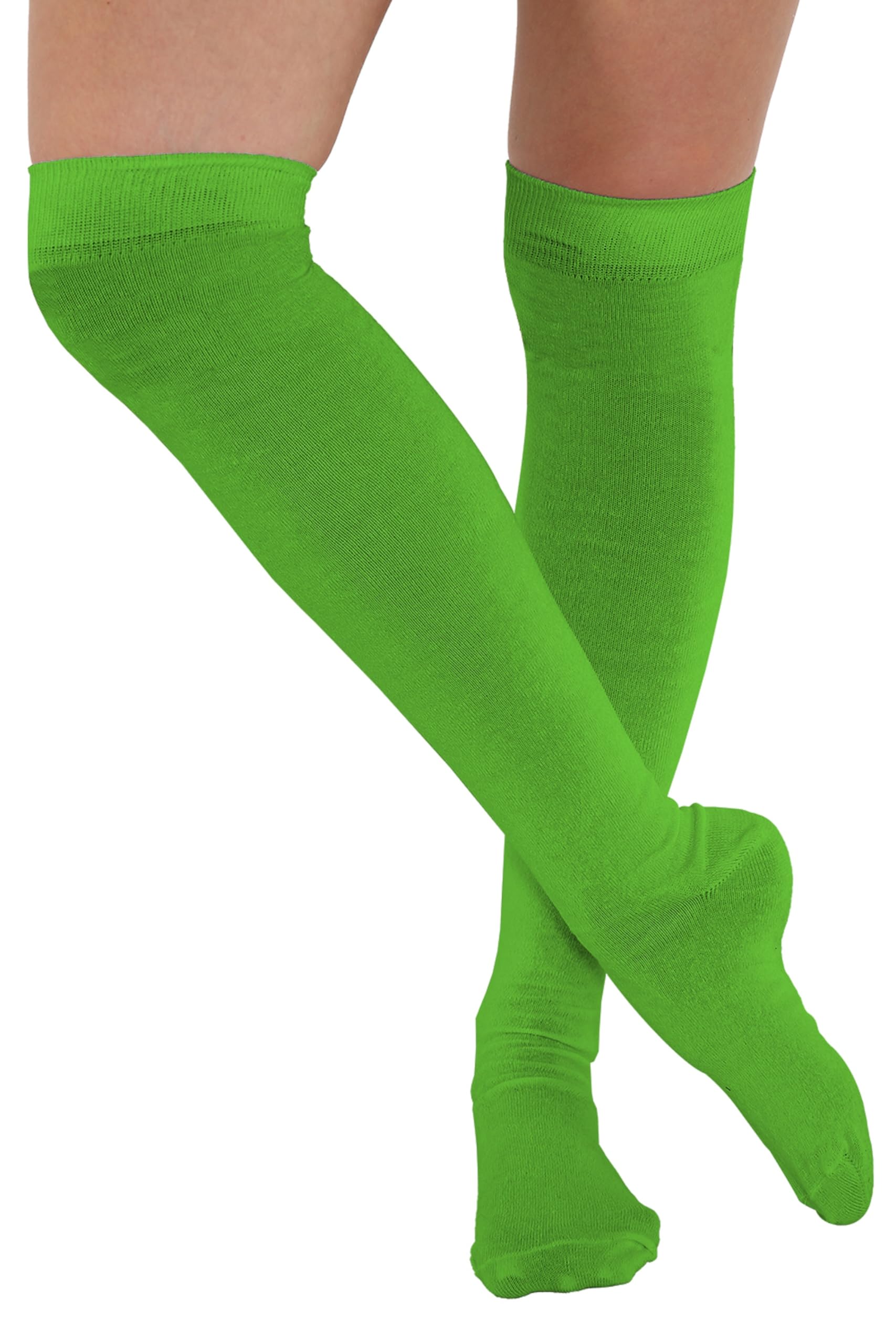 Fna Fashions Women's Green Plain Otk Socks Fna Fashions® Over The Knee Socks – Thigh High Cotton Socks | Long, Soft & Stretchy Boot Socks For & Girls | Plain & Striped Knee High Stockings (Green Plain Otk Socks)