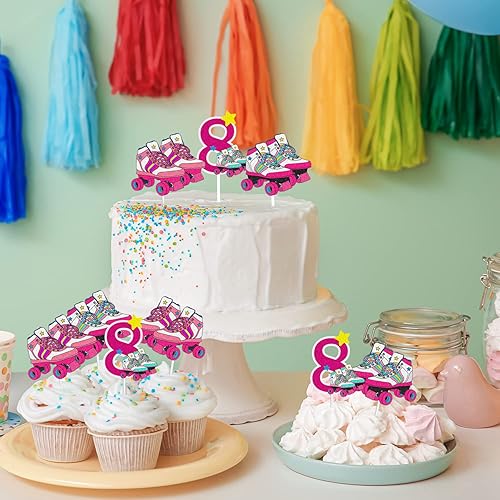 Miniatura 2 de 18 piezas de decoración de cupcakes de patinaje sobre ruedas para cumpleaños de 8 años, para niñas, patinaje sobre ruedas para fiesta de cumpleaños,