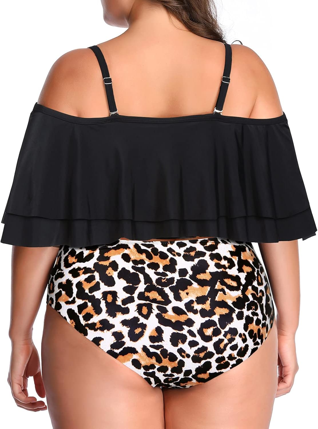 Daci Women Plus Size Two Piece Bikini Off Shoulder Swimsuits with High Waisted Bottom Ruffle Bathing Suits