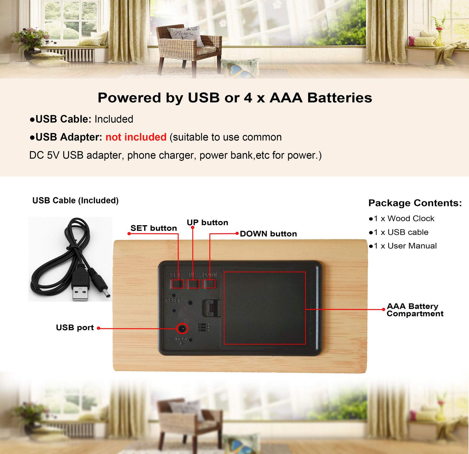 Raercodia Digital Alarm Clock Decorative Wooden Desk Clock Modern