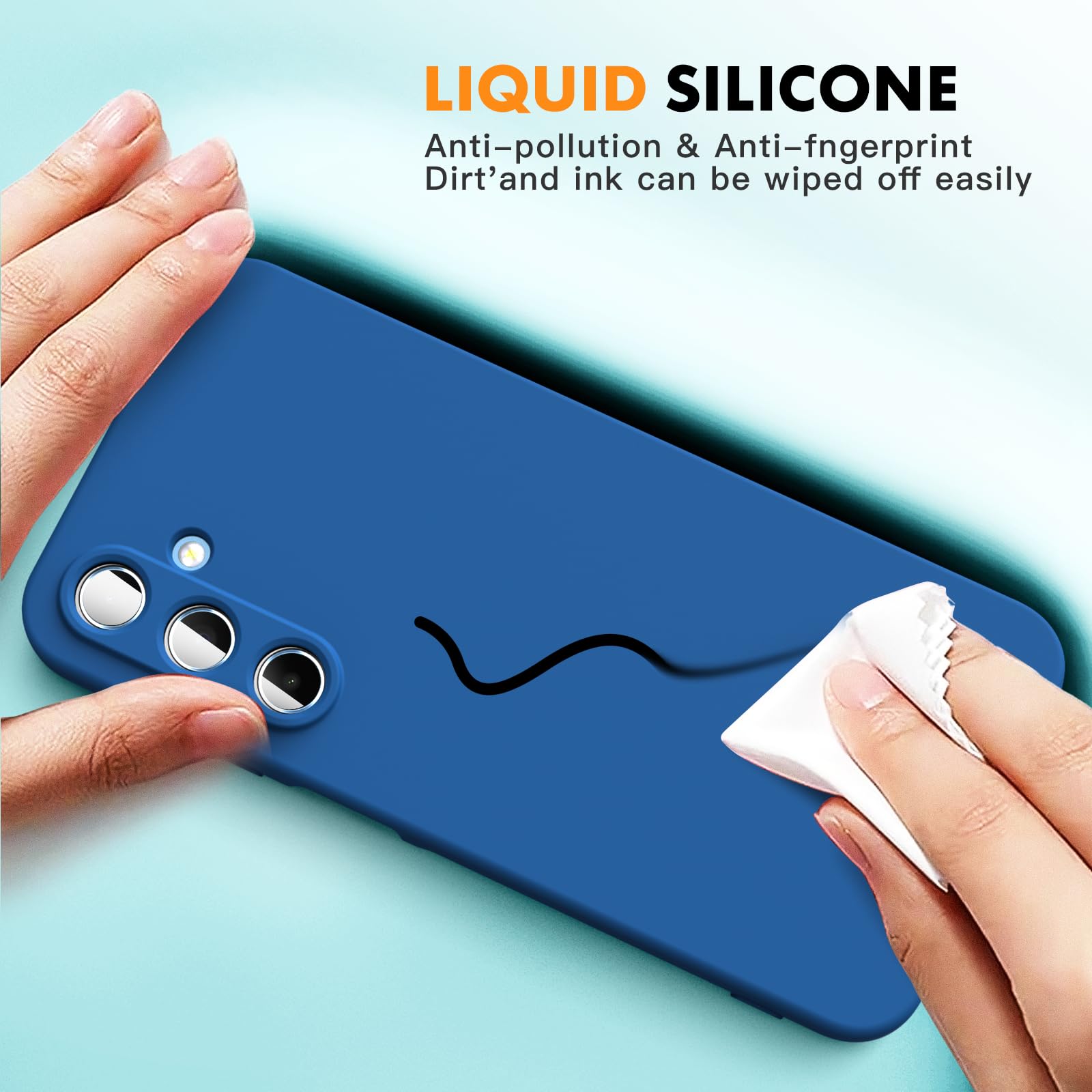 Vansdon Cover Compatibile con Samsung Galaxy A55 5G, 2 Pellicola Protettiva in Vetro Temperato, Gomma Gel di Silicone Liquida Antiurto Custodia - Blu
