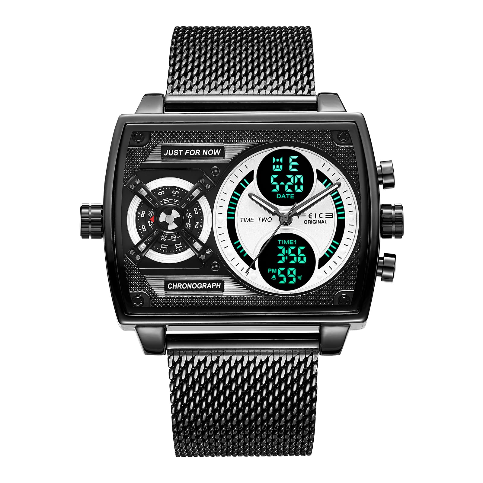FEICEFK814 New Multi-Functional Men's Watch Square Large Dial Trendy Fashion Digital & Analog Quartz Watch