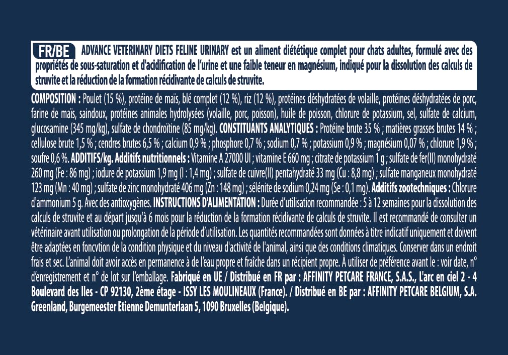 Advance Veterinary Diets Urinary - Croquettes pour Chats pour la Protection de l'appareil urinaire - 3kg