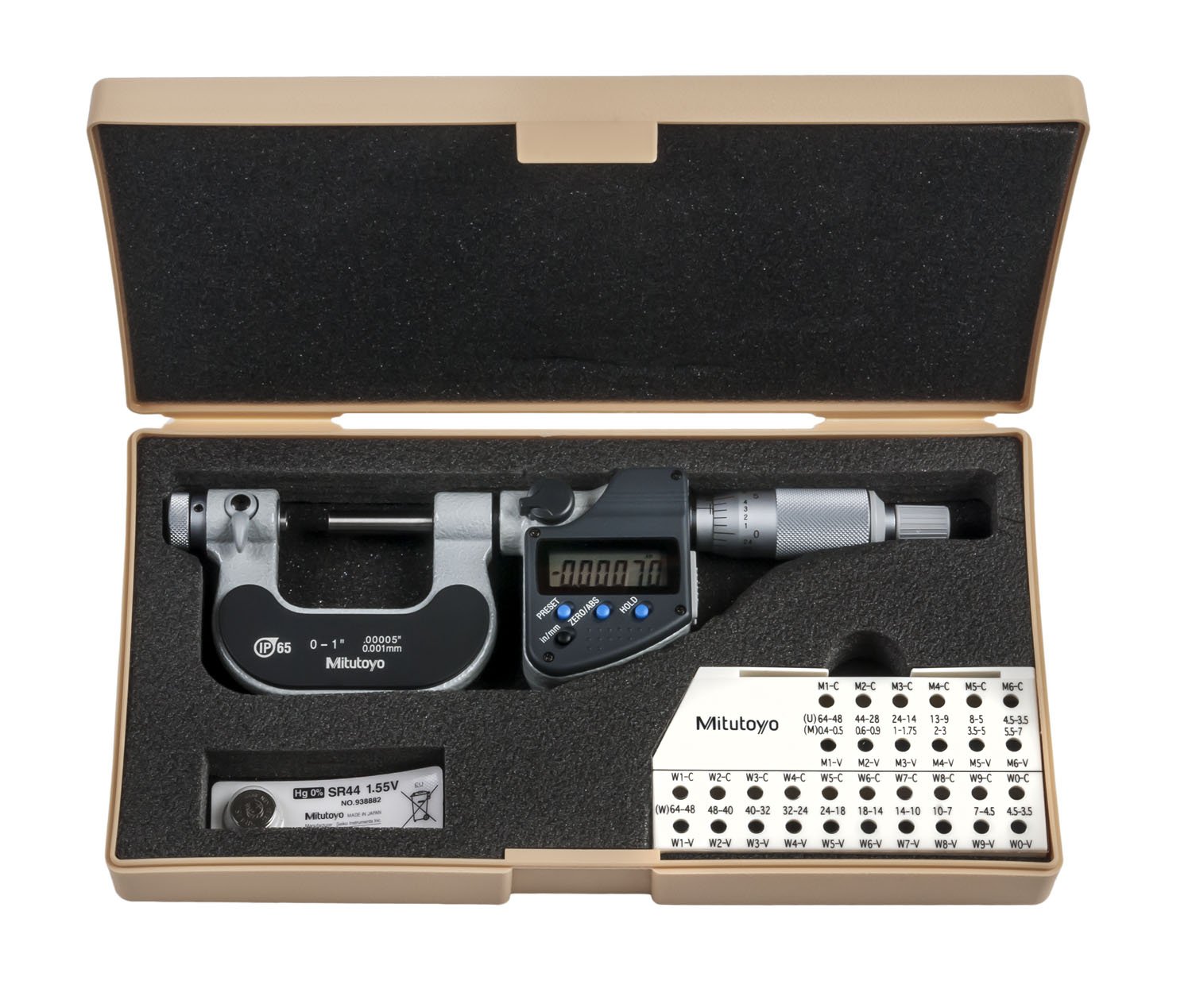 Mitutoyo 326-351-30 Mikrometer, auswechselbare Amboss-Spindelspitze, 0-25 mm